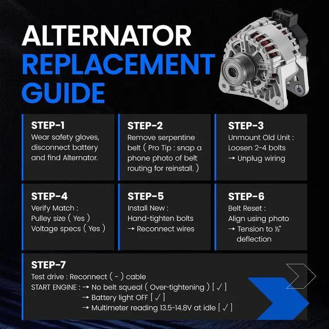 Alt view image 6 of 7 - 11673 Alternator for Nissan Sentra 20132019 1.8L L4, 110A | For Nissan Sentra 20132019, 12V, Clockwise Rotation, 6Groove Clutch Pulley