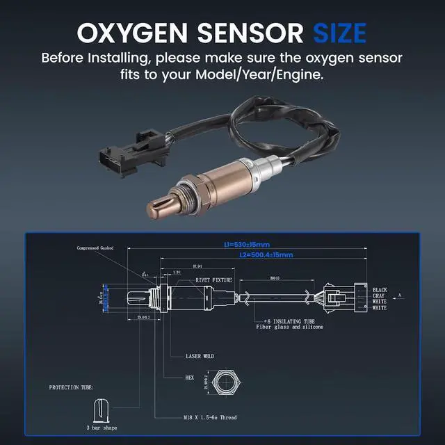 Alt view image 3 of 7 - Upstream O2 Sensor for Volvo C70 S70 V70 1998, for Volvo 850 95-97, 2.3L/2.4L L5, 15097 9202719 Oxygen Sensor Replacement, 1PCS
