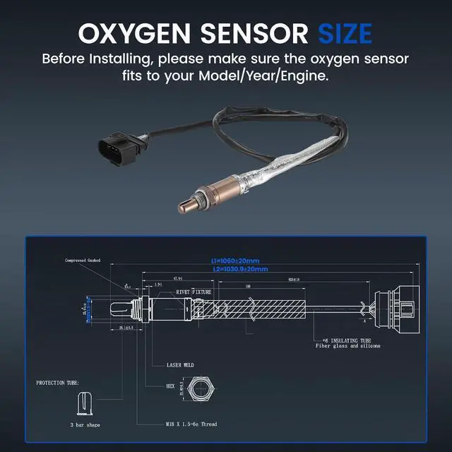 Alt view image 3 of 6 - Upstream O2 Sensor for Volkswagen Cabrio 96-99, Golf 96-98, Jetta 96-99, 2.0L L4, 030906265BN 15024 Oxygen Sensor Replacement, 1PCS