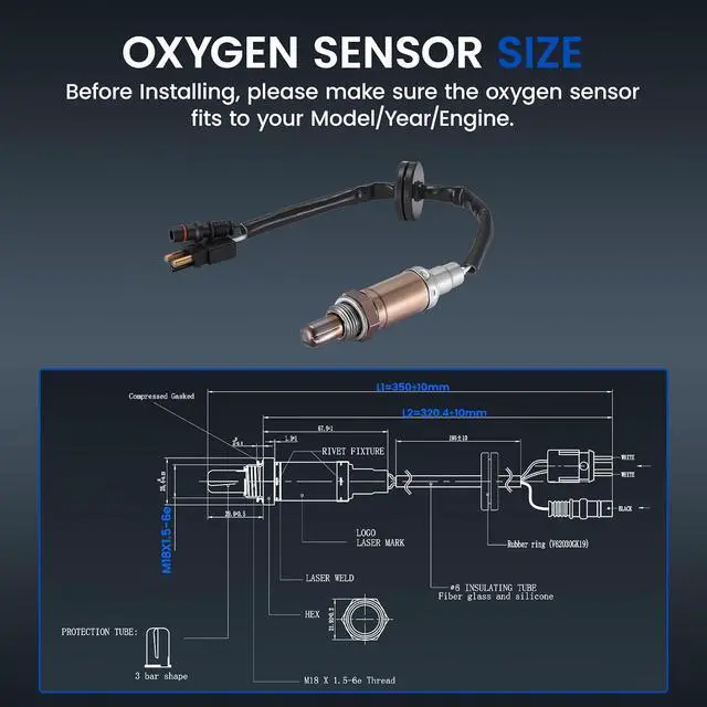 Alt view image 3 of 6 - Up & Downstream O2 Sensor for Mercedes-Benz 190E 1984-1993 L4 2.3L, 190E 1987-1990 L6 2.6L, 13915 0065429617 Oxygen Sensor Replacement, 1PCS