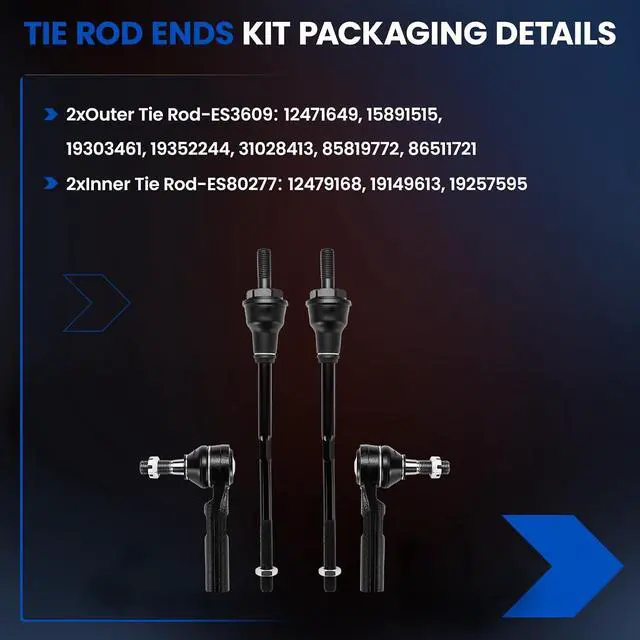 Alt view image 4 of 7 - 4-PC Tie Rod Ends Kits Compatible with Chevy Express2500 2003-2019,2xOuter tie rod ES3609,2xInner tie rod ES80277