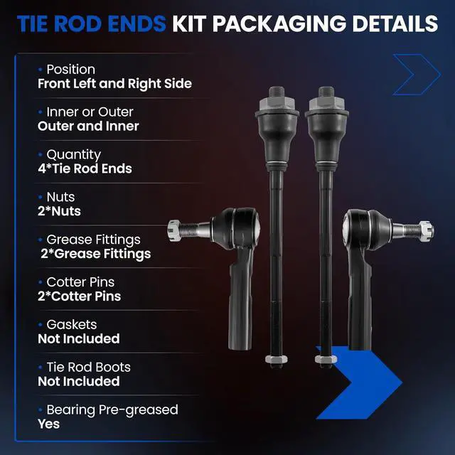 Alt view image 3 of 7 - 4PCS ES3609 ES3488 Front Inner/Outer Tie Rod Ends Kit Compatible with GMC Sierra 2500 3500,Compatible with Chevrolet Suburban 2500 Silverado 3500, Fit for Hummer H2