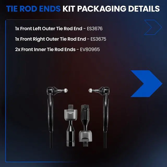 Alt view image 4 of 7 - 4-PC Tie Rod Ends Kits Compatible with Chevy Trailblazer 2003-2009,1xOuter tie rod ES3675,1xOuter tie rod ES3676,2xInner tie rod EV80965