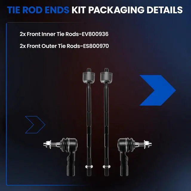 Alt view image 4 of 7 - 4-PC Tie Rod Ends Kits Compatible with Chevy Trax 2013-2022,2xInner tie rod EV800936,2xOuter tie rod ES800970