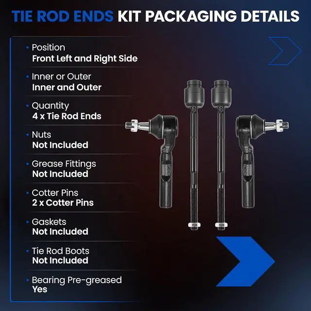 Alt view image 3 of 7 - 4-PC Tie Rod Ends Kits Compatible with Chevrolet Malibu 2004-2012,2xOuter-ES800086 2xInner-EV80988