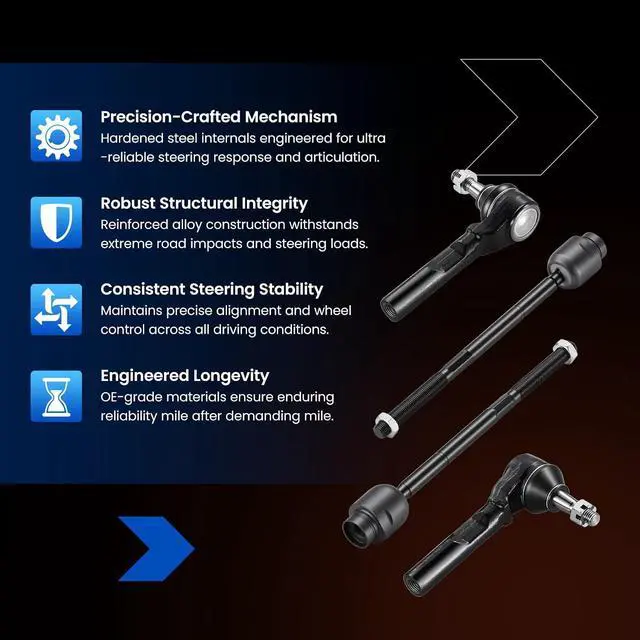 Alt view image 6 of 7 - 4-PC Tie Rod Ends Kits Compatible with Chevrolet Malibu 2004-2012,2xOuter-ES800086 2xInner-EV80988