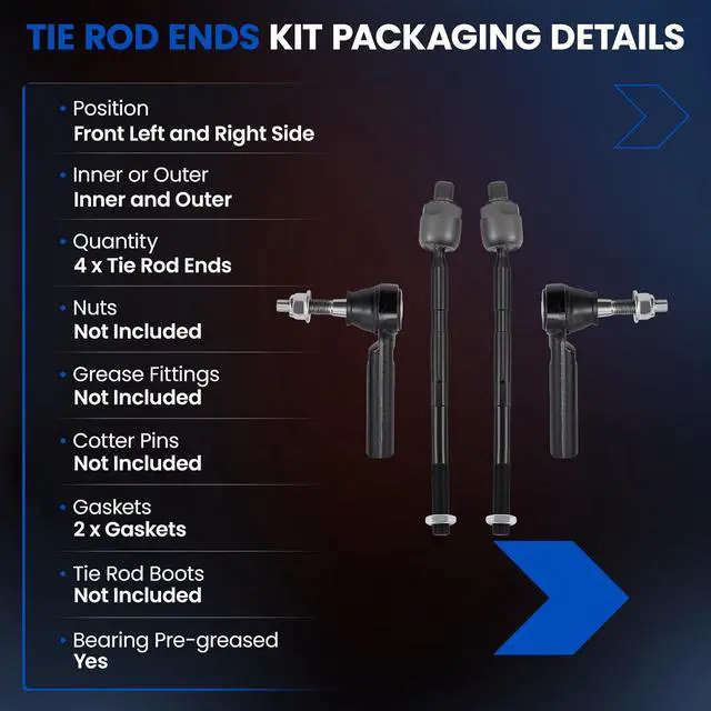 Alt view image 3 of 7 - 4-PC Tie Rod Ends Kits Compatible with Chevy Traverse 2009-2017,2xInner tie rod EV800572,2xOuter tie rod ES800286