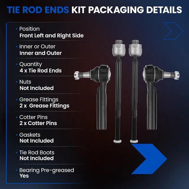 Alt view image 3 of 7 - 4-PC Tie Rod Ends Kits Compatible with Chevrolet Silverado 1500 2007-2013,2xInner EV8000842xOuter ES800223