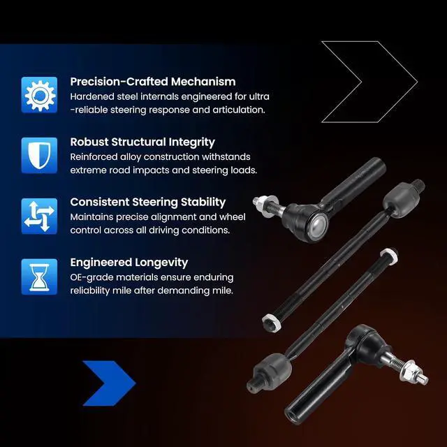 Alt view image 6 of 7 - 4-PC Tie Rod Ends Kits Compatible with Chevy Traverse 2009-2017,2xInner tie rod EV800572,2xOuter tie rod ES800286