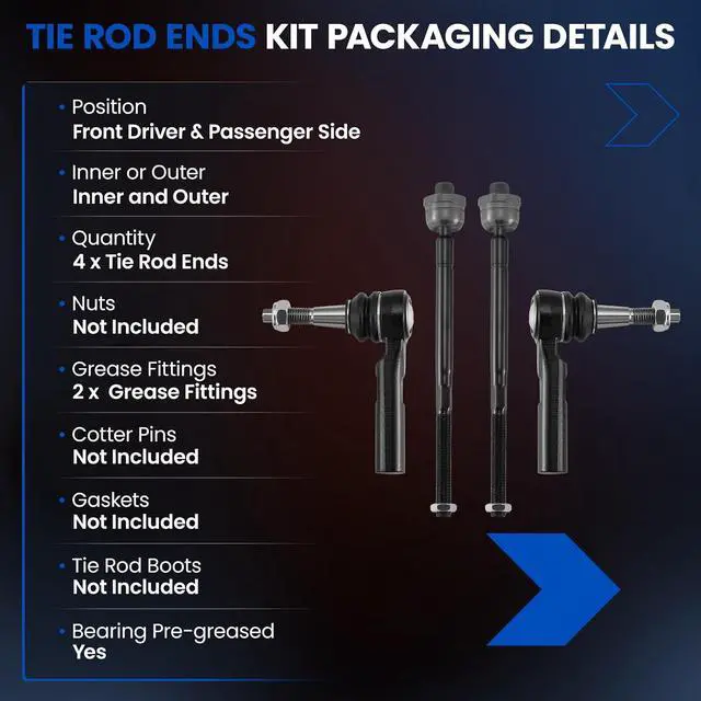 Alt view image 3 of 7 - 4-PC Tie Rod Ends Kits Compatible with Chevy Silverado2500 2011-2019,2xOuter tie rod ES800901,2xInner tie rod EV800935