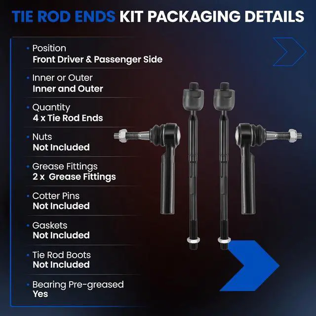 Alt view image 3 of 7 - 4-PC Tie Rod Ends Kits Compatible with Chevrolet Silverado 1500 2014-2018,2xOuter ES8009482xInner EV800938