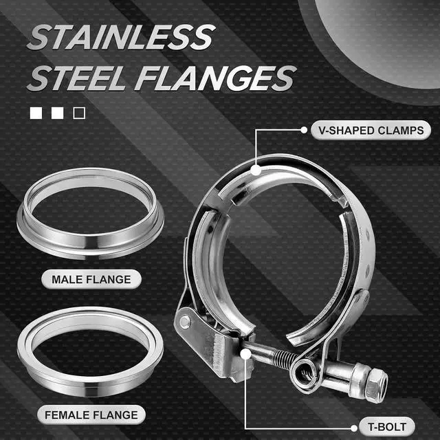 Alt view image 2 of 7 - 2.5" Universal Stainless Steel V Band Clamp Flat Flange Kit Assembly