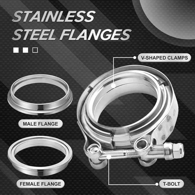 Alt view image 2 of 7 - 2.25" Universal Stainless Steel V Band Clamp Flat Flange Kit Assembly (2.25inch, 2PCS)