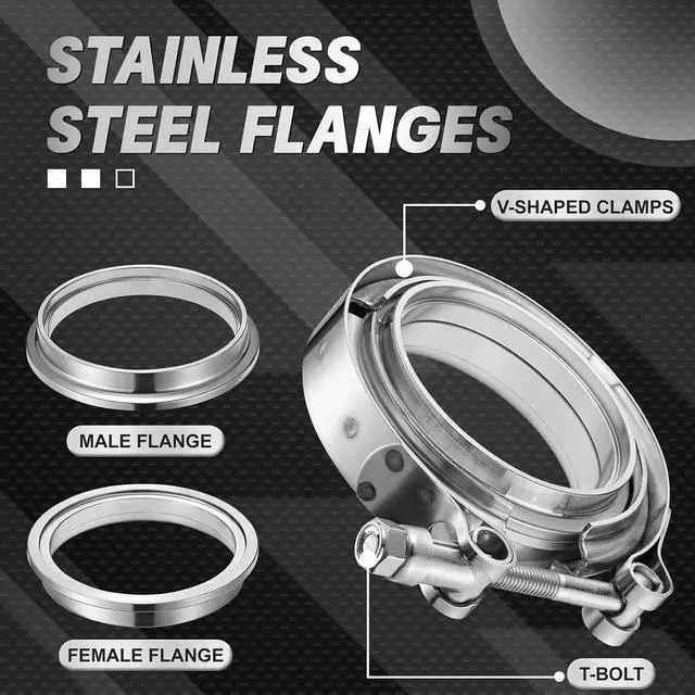 Alt view image 2 of 7 - 3.0 Inch V Band Clamp with Flange Male Female Universal 304 Stainless Steel for car 2PCS