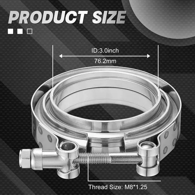Alt view image 6 of 7 - 3.0 Inch V Band Clamp with Flange Male Female Universal 304 Stainless Steel for car 2PCS