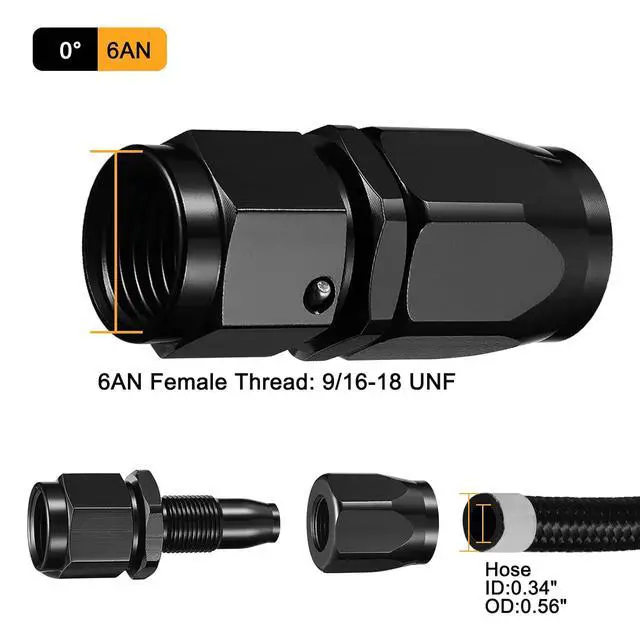 Alt view image 3 of 6 - 6AN Straight Swivel Hose End Fitting Aluminum Seal AN Hose End Fitting for Braided Fuel Line