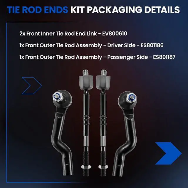 Alt view image 4 of 7 - 4-PC Tie Rod Ends Kits Compatible with Cadillac CTS 2012-2015,2xInner tie rod EV800610,1xOuter tie rod ES801186,1xOuter tie rod ES801187