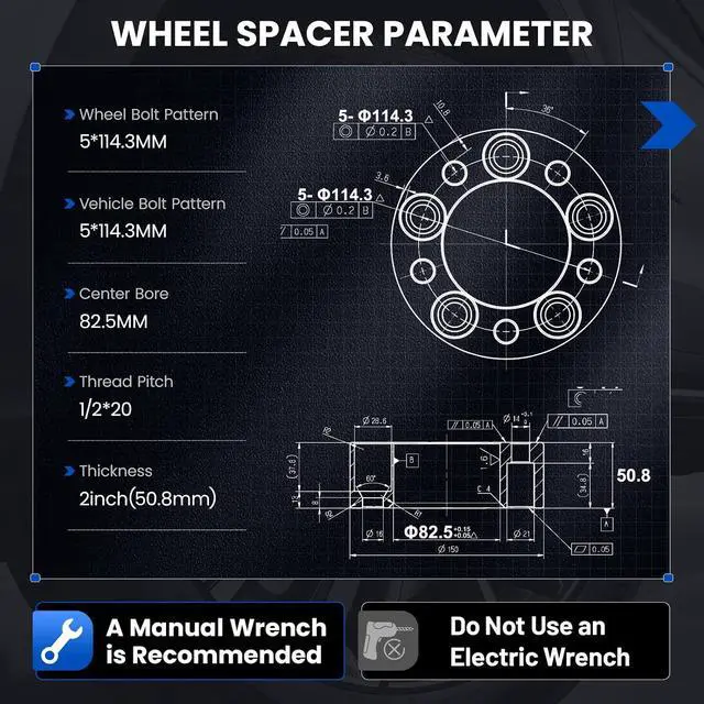 Alt view image 3 of 7 - 2 inch 5x114.3mm Wheel Spacers Compatible with Jeep Wrangler Cherokee, Compatible with Ford Galaxie 500 Mustang, 82.5mm Bore & 5 Lug Wheel Adapters 1/2x20 Studs & 5x4.5, 4PCS, no HubCentric