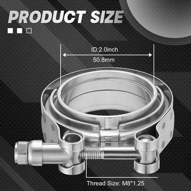 Alt view image 6 of 7 - 2.0 Inch V Band Clamp with Flange Male Female Universal 304 Stainless Steel for car 1PC