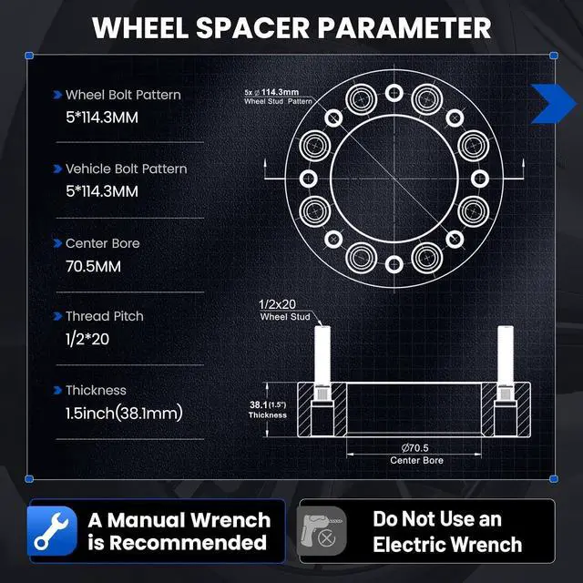 Alt view image 3 of 7 - 1.5inch 5x114.3mm Wheel Spacers Compatible with Ford Ranger Explorer Edge,Compatible with Mazda B2500,B3000,B4000, 70.5mm Bore & 5 Lug Wheel Adapters 1/2x20 Studs & 5x4.5 HubCentric, 4PCS