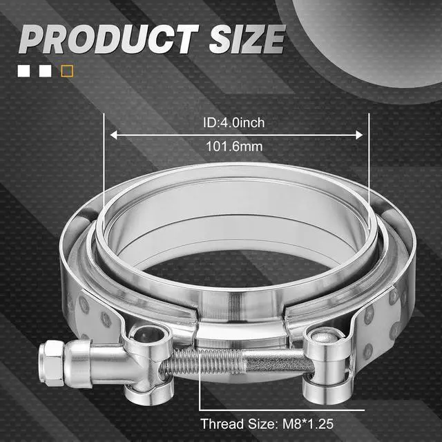Alt view image 6 of 7 - 4.0 Inch V Band Exhaust Clamp with Flange Male Female Universal 304 Stainless Steel for car 2PCS