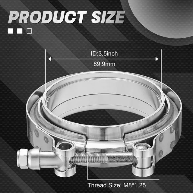 Alt view image 6 of 7 - 3.5 Inch V Band Clamp with Flange Male Female Universal 304 Stainless Steel for car 2PCS