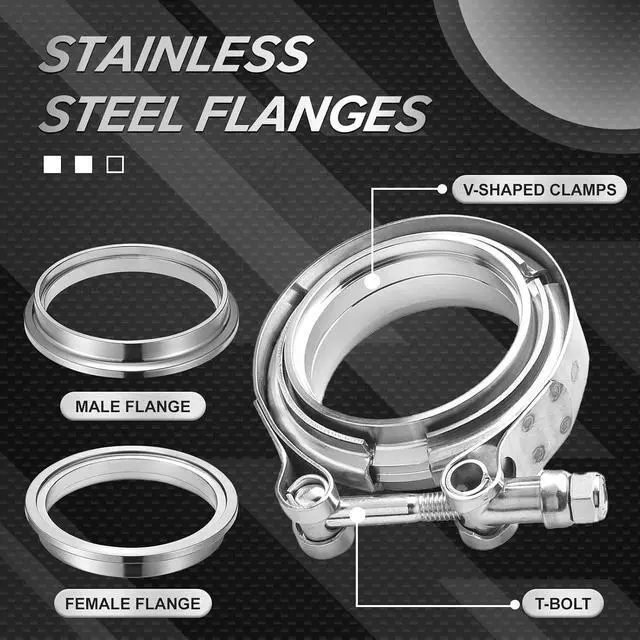 Alt view image 2 of 7 - 2.5" Universal Stainless Steel V Band Clamp Flat Flange Kit Assembly (2.5inch, 2PCS)