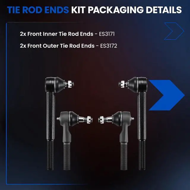 Alt view image 4 of 7 - 4-PC Tie Rod Ends Kits Compatible with Dodge Ram1500 1994-1999,2xInner tie rod ES3171,2xOuter tie rod ES3172