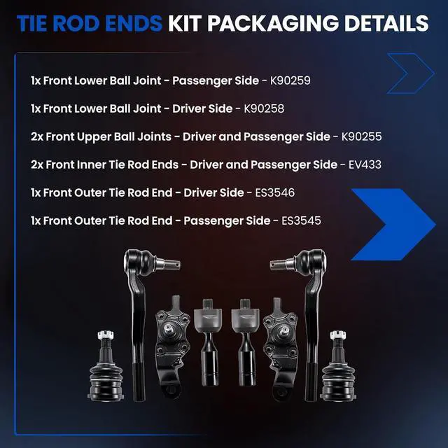 Alt view image 4 of 7 - 8-PC Steering Suspension Kits Compatible with Toyota Tacoma 1995-2004,4xBall Joint K90259 K90258 K90255,2xInner tie rod EV433,2xOuter tie rod ES3545 ES3546