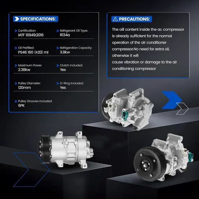 Alt view image 3 of 7 - 68328 Air Conditioning A/C Compressor with Clutch Compatible with Toyota Corolla Matrix 2009-2010 L4 1.8L, Compatible with Scion xD 2008-2014 L4 1.8L