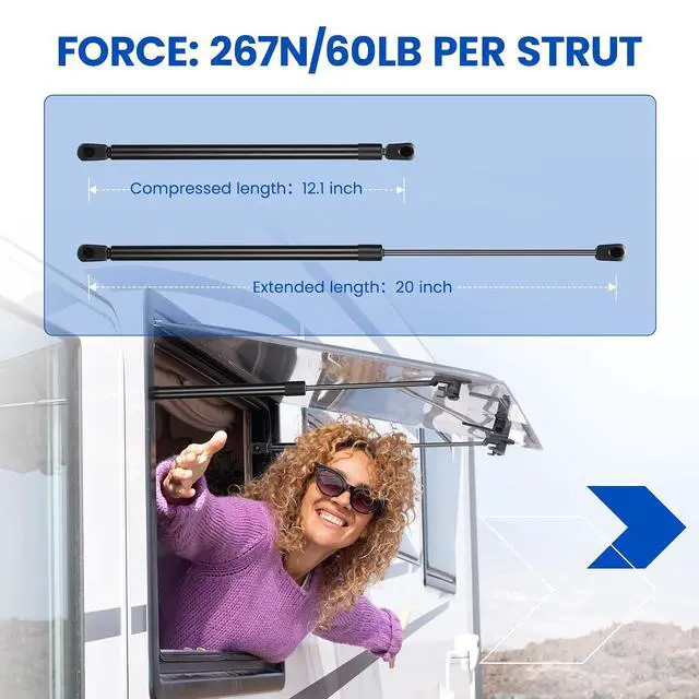Alt view image 2 of 7 - C16-08260 C1608260 20 inch 60Lb/267N Gas Struts Shock 20" 60lb Gas Spring Lift Support for Snugtop Canopy Camper Shell Window Snugtop Truck Cap RV Bed Cellar Door Boat Lid ToolBox Lid,2 Pcs Set