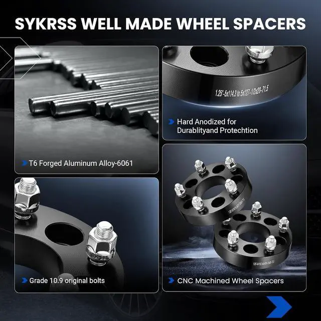 Alt view image 4 of 7 - 1.25" Wheel Spacers 5x4.5 to 5x5 Dual Bolt Pattern Compatible with Ford,Compatible with Jeep, 71.5mm Hub 1/2"-20 Studs Forged Aluminum 4PCS