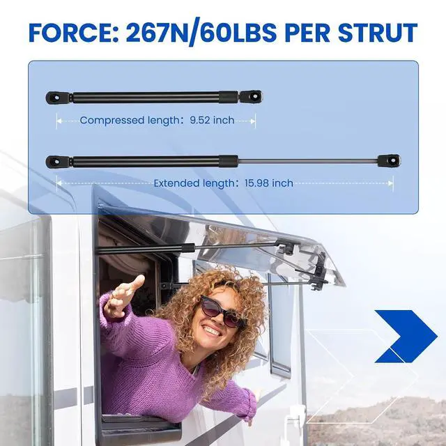 Alt view image 2 of 7 - C16-21949 C1621949 16 inch 60Lb/267N Gas Struts Shock 16" 60lb Gas Spring Lift Support for Leer are ATC Camper Topper Rear Window Truck Cap Camper Shell Canopy, 2 Pcs Set
