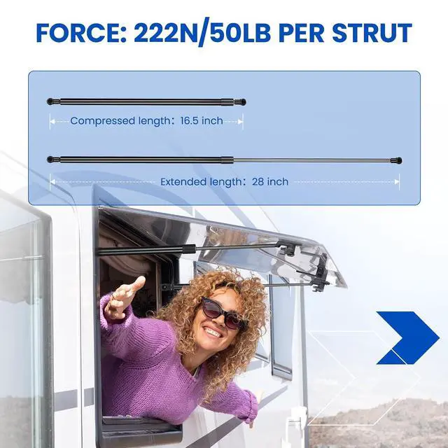Alt view image 2 of 7 - ML2750 28 inch 50Lb/222N Gas Struts Shock 28" 50lb Gas Spring Lift Support for Truck Tonneau Cover Boat Engine Hatch Travel Trailer Door Outdoor Kitchen Door Basement Door Replace ML27-50, 2Pcs