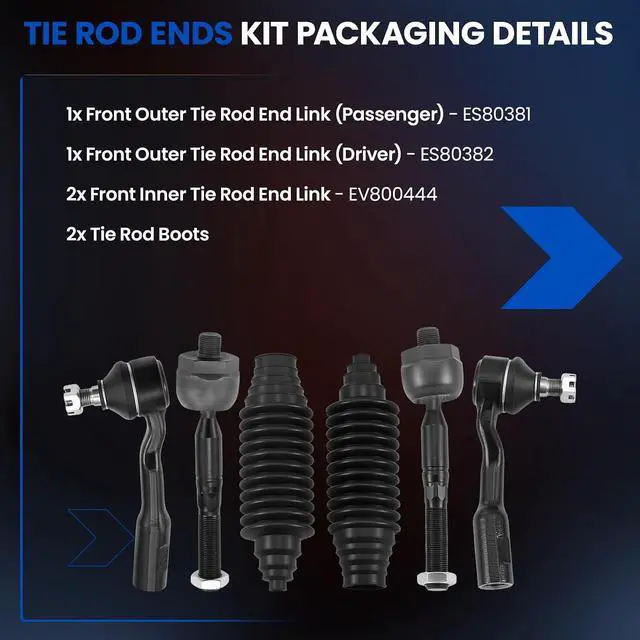 Alt view image 4 of 7 - 6-PC Tie Rod Ends Kits Compatible with Toyota Tundra 2003-2006,2xOuter ES80381 ES80382,2xInner EV800444,2xdust cover