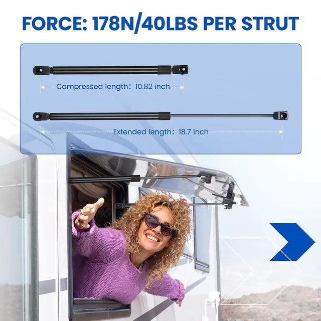 Alt view image 2 of 7 - C16-20651 C1620651 18.7 inch 40Lb/178N Gas Struts Shock 19" 40lb Gas Spring Lift Support for are Topper Toyota Tacoma Snugtop Canopy Leer Cap Pickup Truck Camper Shell Glass Window,2 Pcs Set
