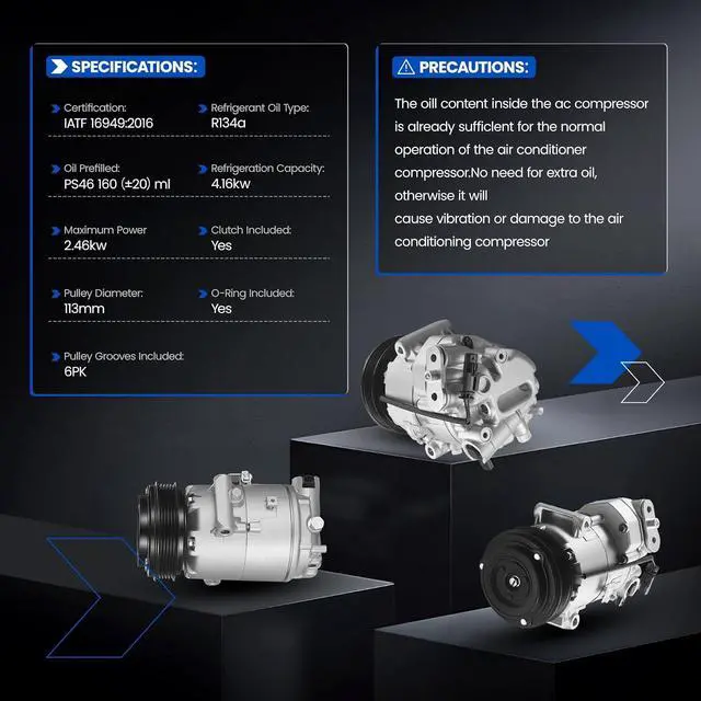 Alt view image 3 of 7 - 158271 Air Conditioning AC Compressor with Clutch Compatible with Chevrolet Cruze 2012-2019, for Cruze Limited 2016, for Cruze NG 2016, L4 1.4L