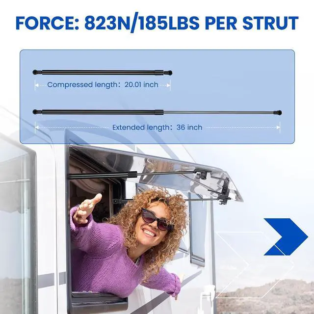 Alt view image 2 of 7 - C16-22632 C1622632 36 inch 185Lb/823N Gas Struts Shock 36" 185lb Gas Spring Lift Support for Snowmobile Trailer Heavy Sled Trailer Cap Truck Cover Tonneau Cover Floor Hatch Trap Door, 2 Pcs Set