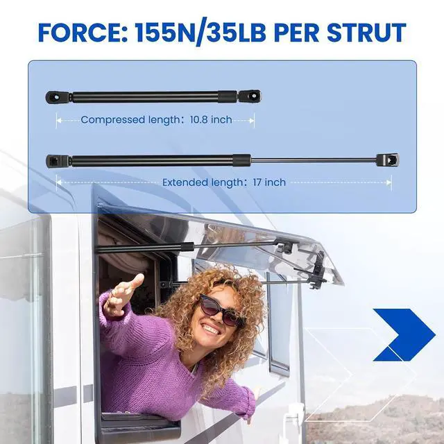 Alt view image 2 of 7 - C16-20195 C1620195 17 inch 35Lb/156N Gas Struts Shock Gas Spring Lift Support for Truck Pickup Cab Canopy Door are Leer Camper Shell Window Truck Topper Rear Window RV Door,2 Pcs Set