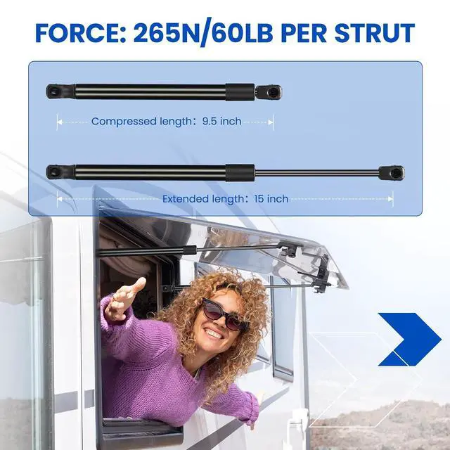Alt view image 2 of 7 - C16-15066 15 inch 60Lb/267N Gas Struts Shock 15 Gas Spring Lift Support for Leer Camper Shell Window,RV Motorhome Cargo Storage,Tool Box Lid,Truck Canopy Cap Cover,Cabinets Door, Set of 2