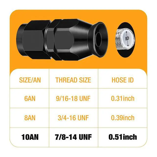 Alt view image 3 of 7 - 10AN PTFE Straight Hose End Fitting Aluminum