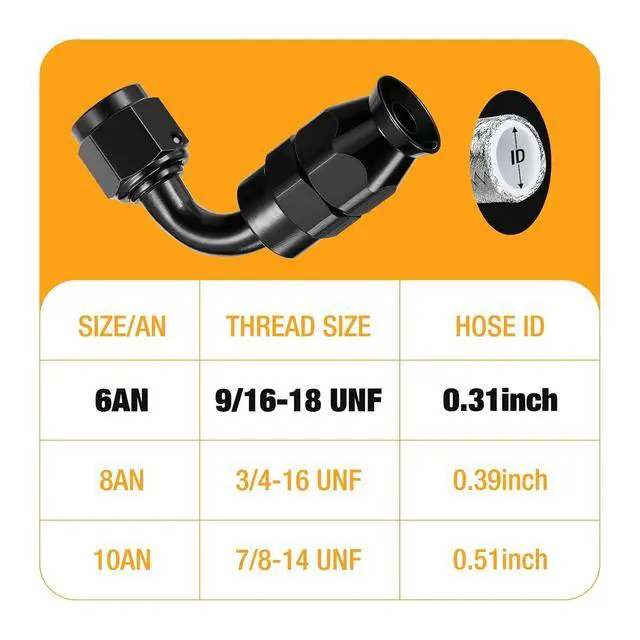 Alt view image 3 of 7 - 6AN PTFE 90 Degree Hose End Fitting Aluminum