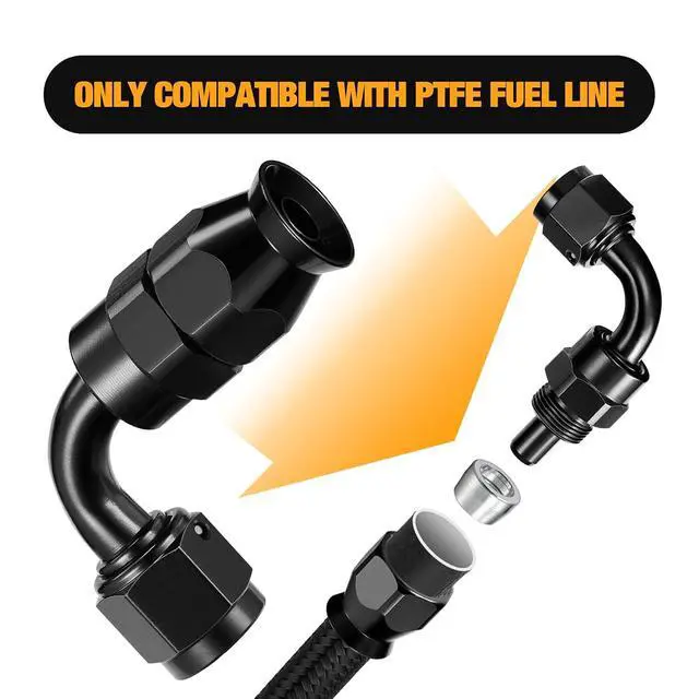 Alt view image 5 of 7 - 6AN PTFE 90 Degree Hose End Fitting Aluminum