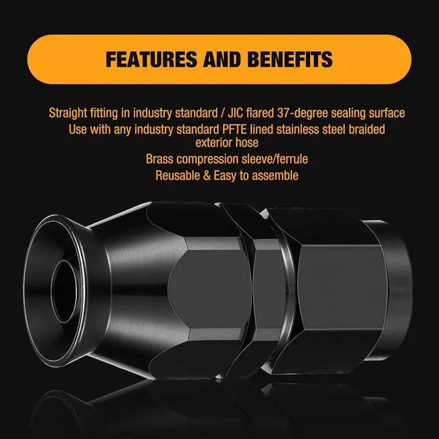 Alt view image 6 of 7 - 8AN PTFE Straight Hose End Fitting Aluminum
