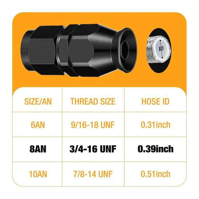 Alt view image 3 of 7 - 8AN PTFE Straight Hose End Fitting Aluminum