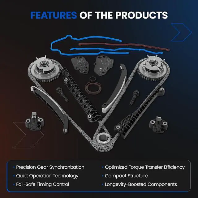 Alt view image 4 of 7 - 5.4L V8 Engine Timing Chain Kit with Cam Phasers Compatible with Ford 2005-2014 F-150 F-250 F-350 Super Duty Expedition, Compatible with Lincoln Navigator Mark LT, 3R2Z-6A257-DA