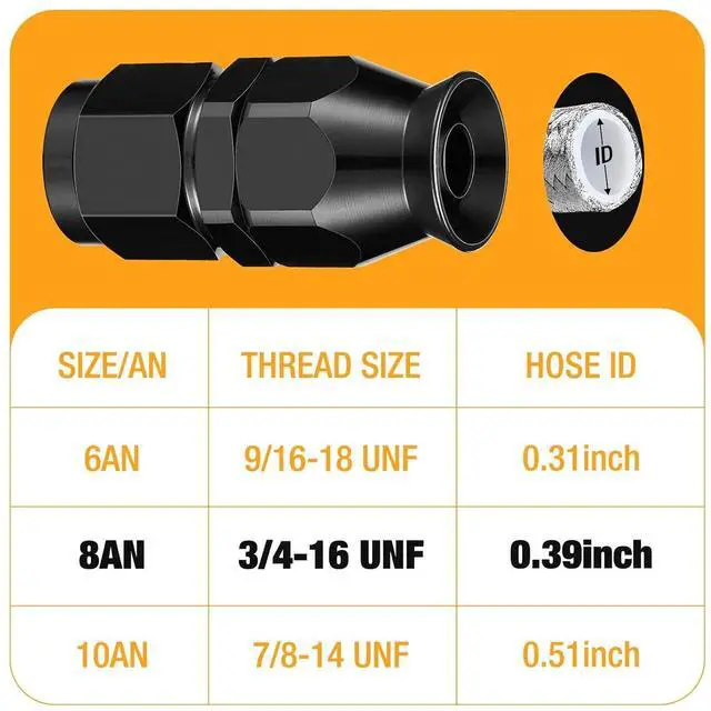 Alt view image 3 of 7 - 8AN PTFE Straight Hose End Fitting Aluminum 2 pcs