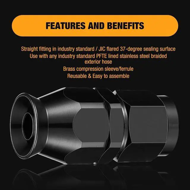 Alt view image 6 of 7 - 8AN PTFE Straight Hose End Fitting Aluminum 2 pcs