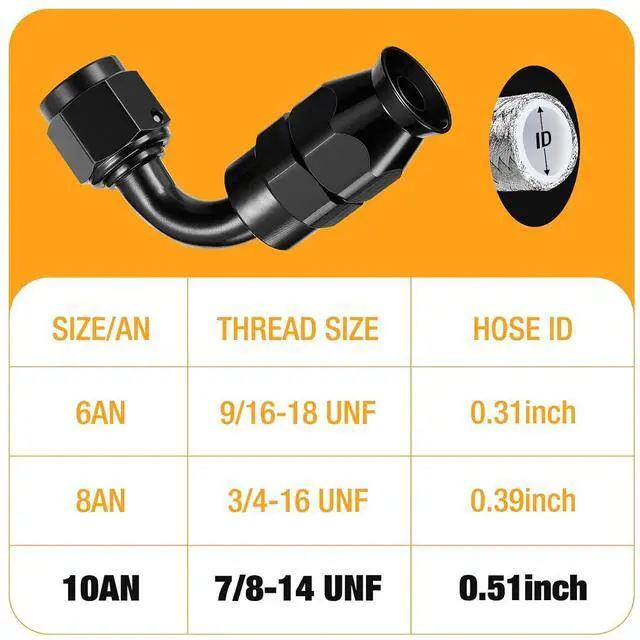 Alt view image 3 of 7 - 10AN PTFE 90 Degree Hose End Fitting Aluminum 2 pcs