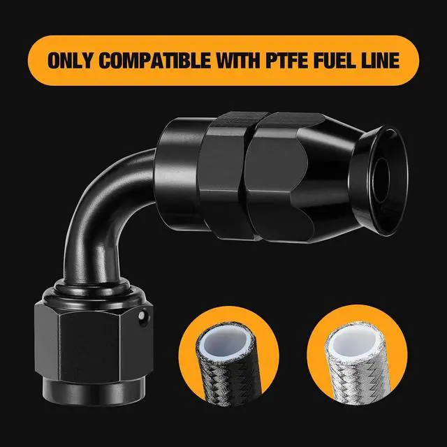 Alt view image 4 of 7 - 8AN PTFE 90 Degree Hose End Fitting Aluminum 2 pcs